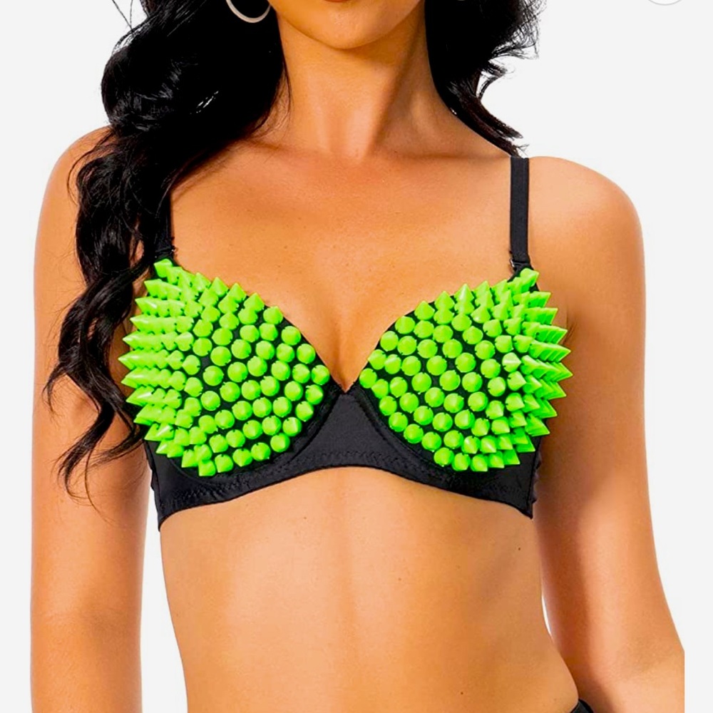 Green Fashion Metallic Spike Steampunk Goth Bra Clubwear